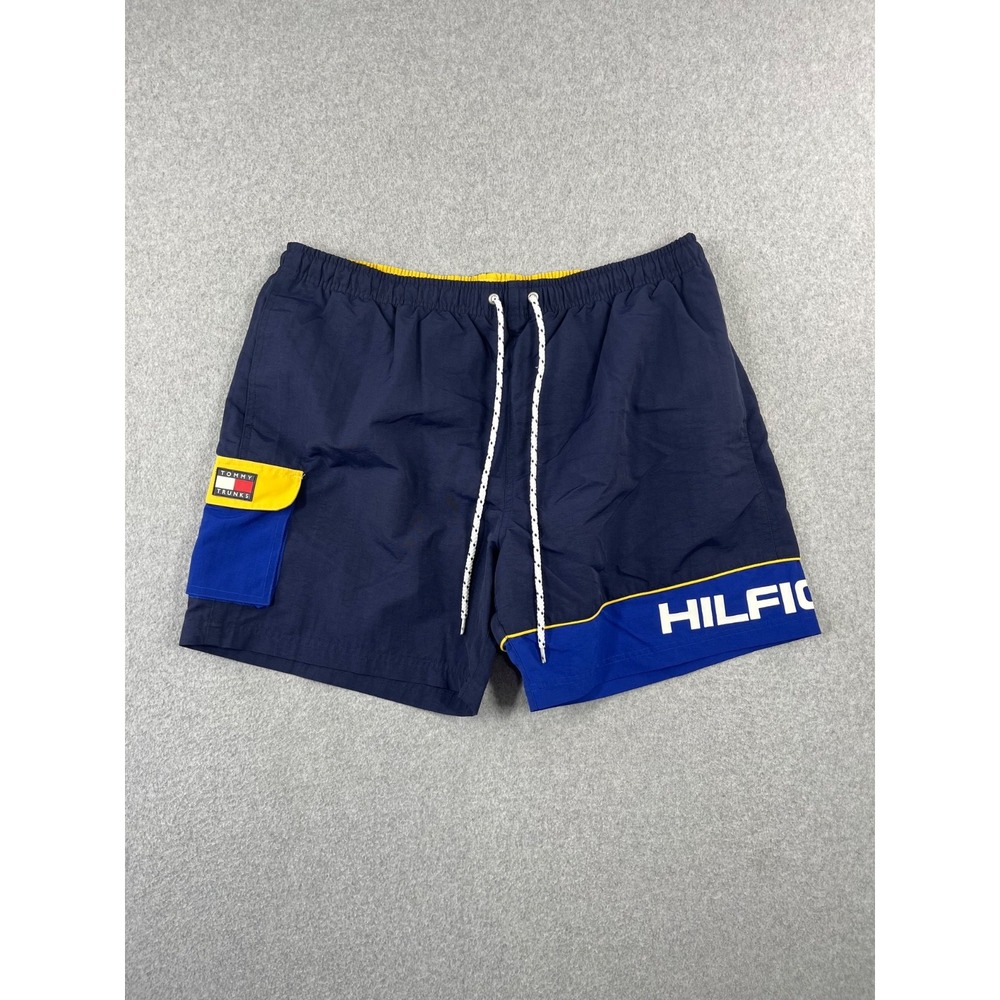 Vintagte Tommy Hilfiger Swim Trunks Mens L Navy Mesh Lined Drawstring Beach Wear